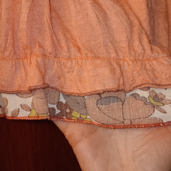 Y2K ~ Pastel Peach Floral Square Neck Ruffle Hem Top S - Picture 3 of 10